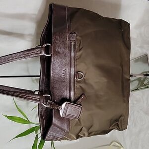 Prada Chocolate Canvas and Leather Tote Bag